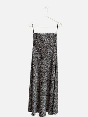 100% Silk Banana Republic Black & White Abstract Swirl STRAPLESS Dress Size 6